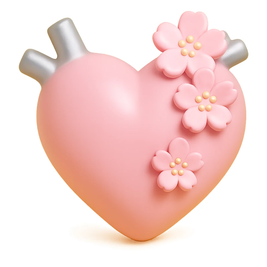 heart with sakura and silver accents, vinyl figure style sticker