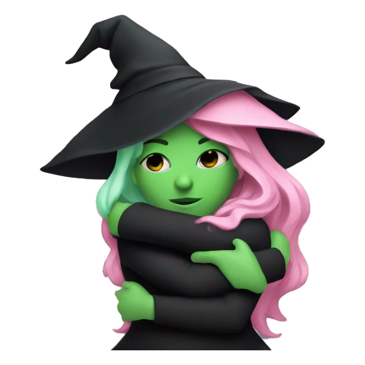 Witch dressed in black with green skin hugging pink dressed white witch sticker