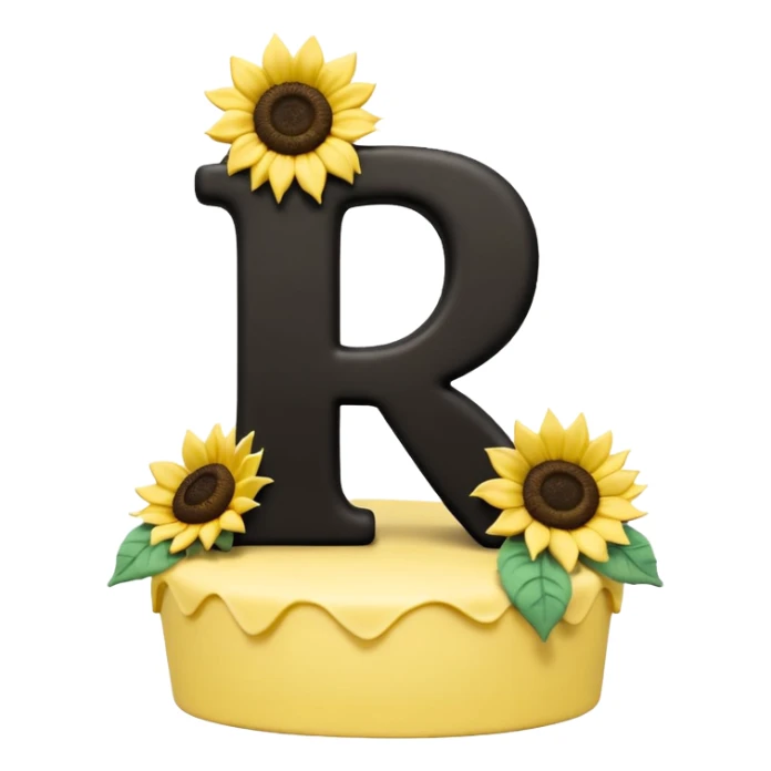 Black capital letter "Y" with sunflowers cake topper sticker