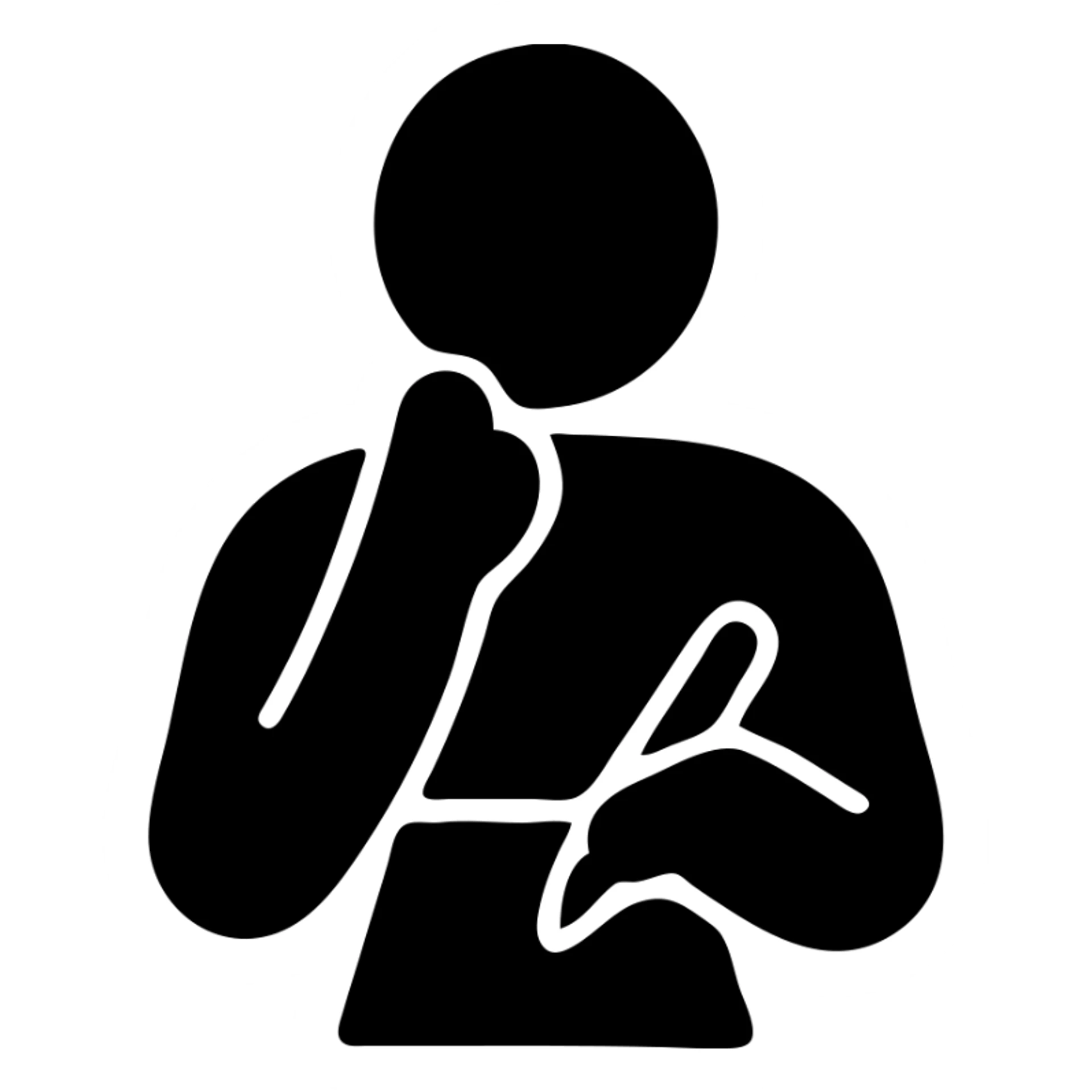 icon of a person holding a pen and paper, looking thoughtful sticker