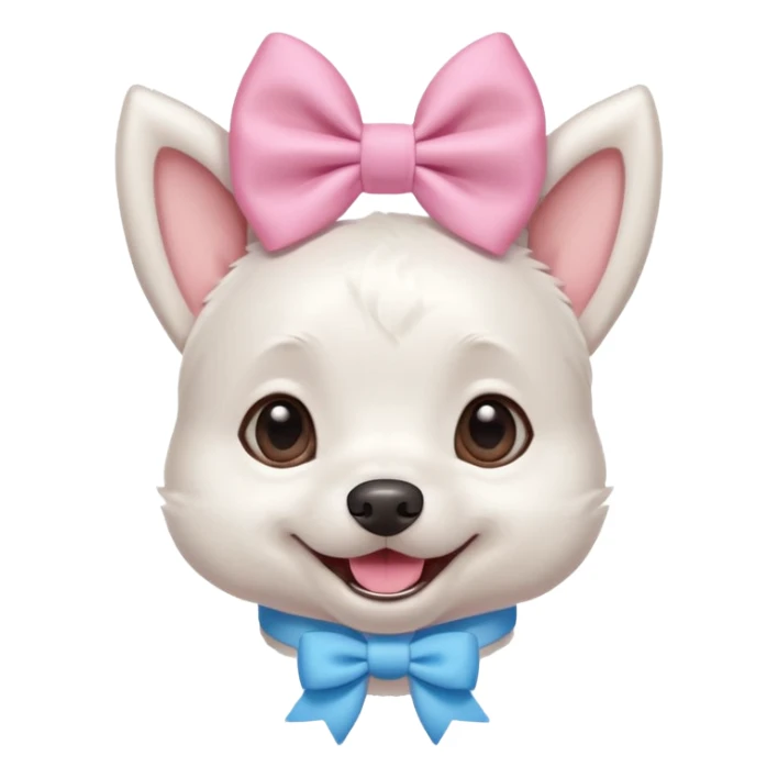 a cute white dog wearing a pink blue pastel bow on his head while he smiles excitedly sticker