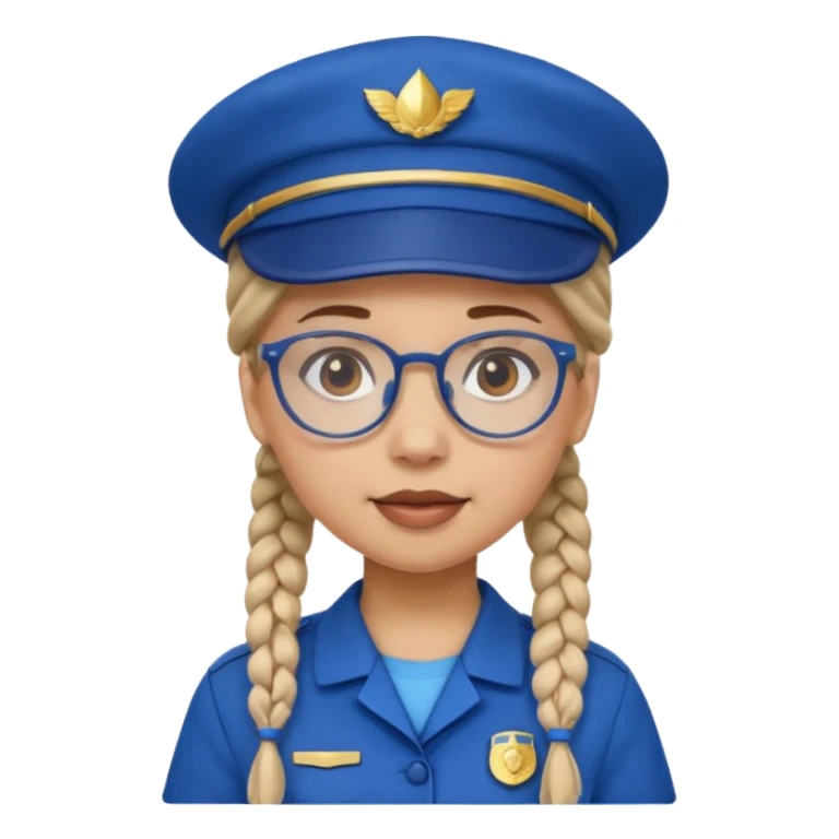 blue uniform wearing scout kid with braids and glassess with blue hat sticker