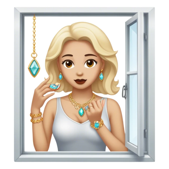 A woman stealing jewelry from a window sticker