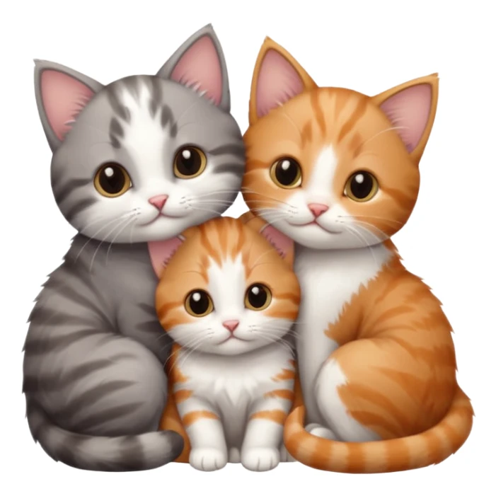 3 tiny kittens cuddling together all different colours, the first one is grey and white, the second is ginger and white and the third is brown tabby and white sticker