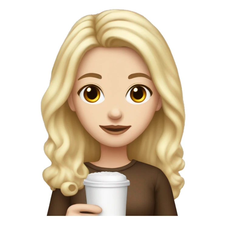 white girl with blonde medium hair and a hot chocolate sticker