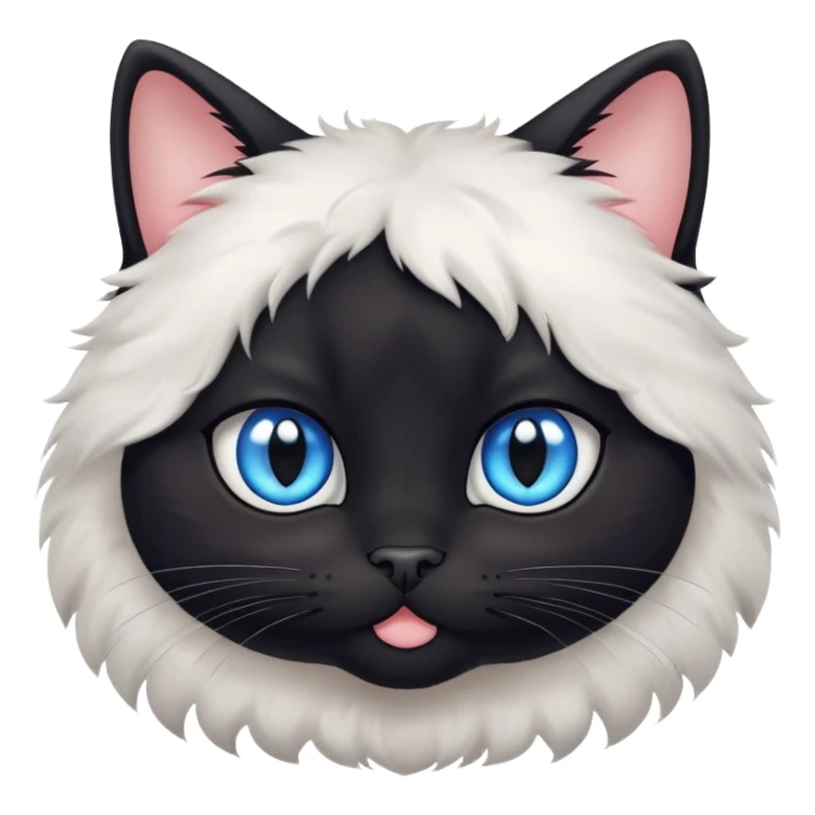super cute fluffy black cat face with big adorable blue eyes, kawaii style, round face, very cute expression sticker