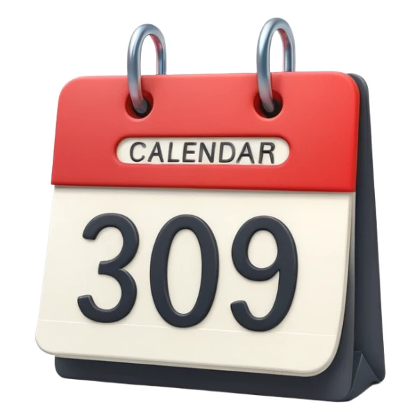 minimalistic Apple-style emoji icon of a calendar in 3D perspective, single date number centered, no text or month name, soft shadows, realistic glossy material, subtle depth, high-resolution, modern flat 3D design sticker