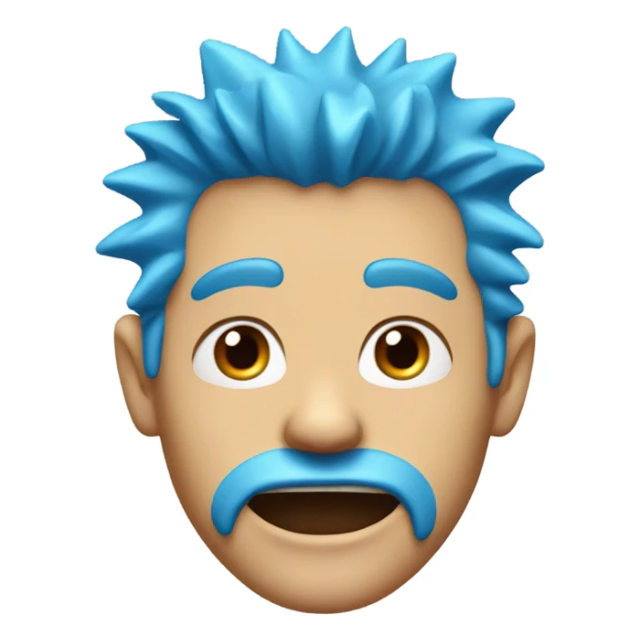 Man with blue hair, black eyes, one front tooth missing, spiky hair. sticker
