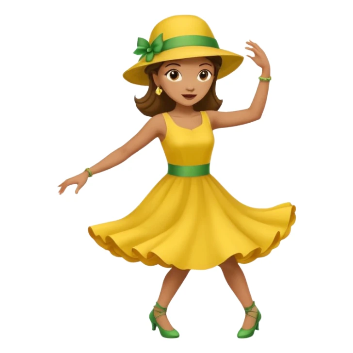 Woman dancing with yellow dress and green hat sticker