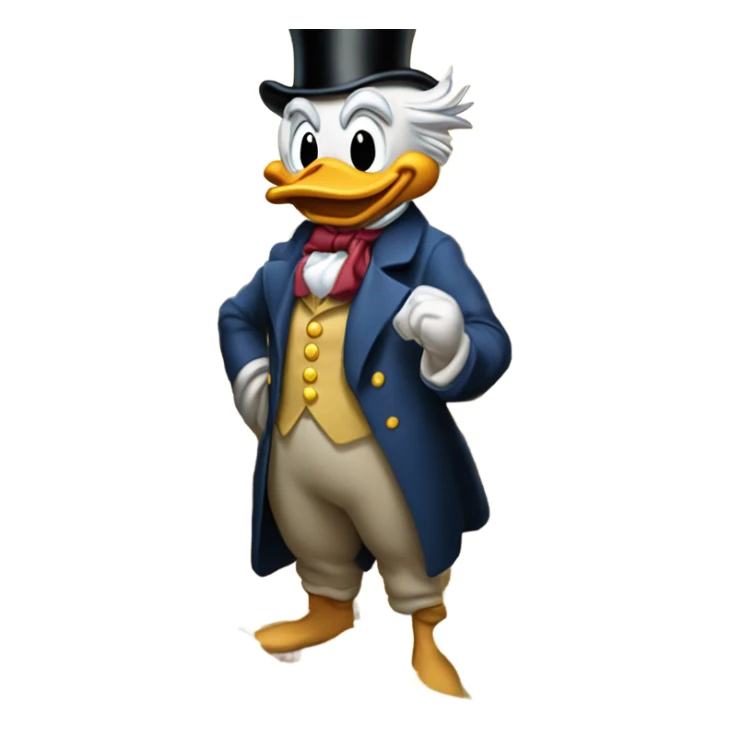 a slim successful looking scrooge mcduck standing atop a pile of money sticker