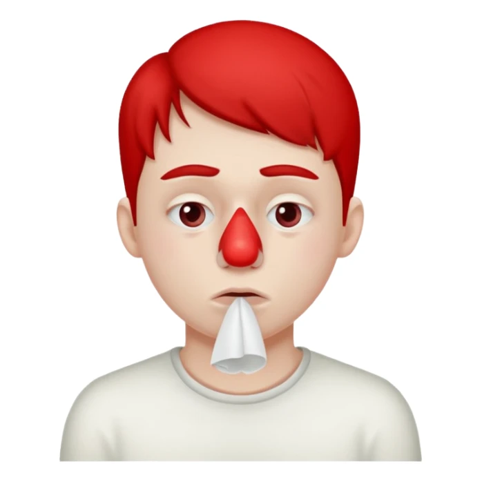 sick person with tissue on nose, fever and red nose. sticker