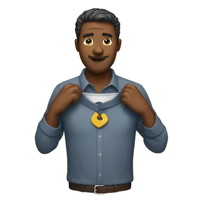 a man holding the holding the collar of his shirt sticker