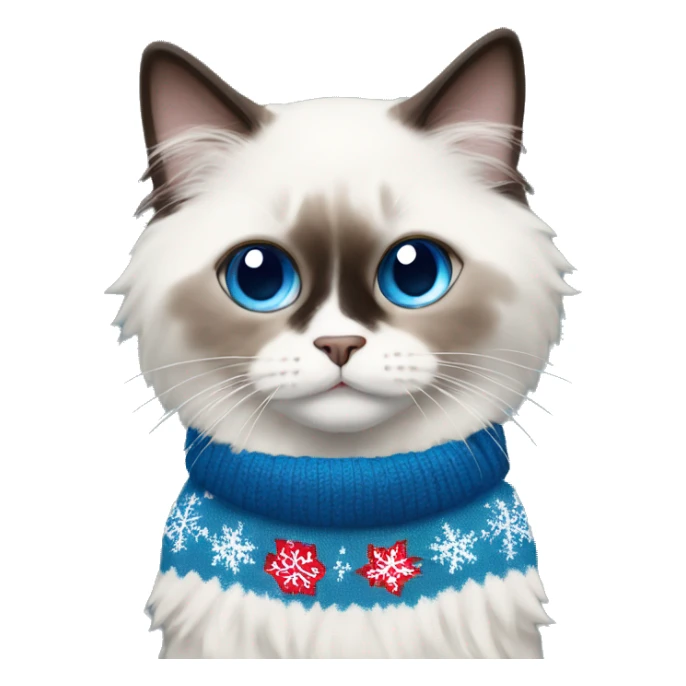 Ragdoll with blue eyes wearing a christmas sweater sticker