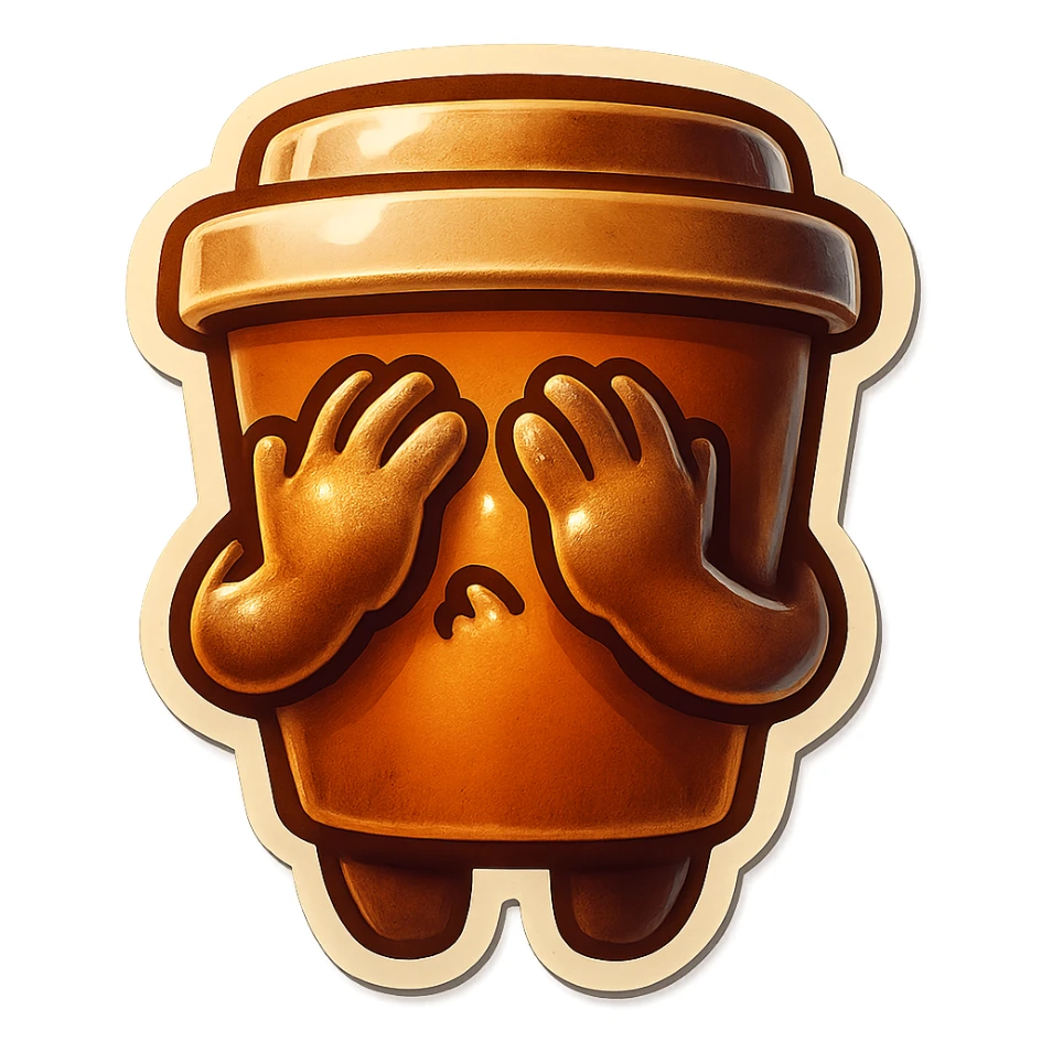 Tall coffee cup, hiding face, peeking through fingers sticker