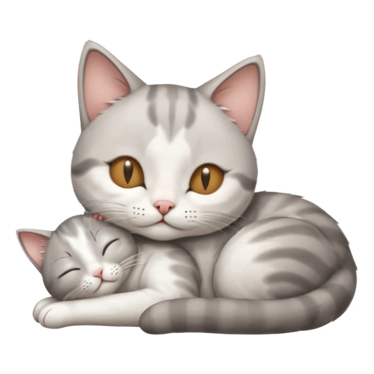 grey and white small cat with its eyes closed lying down with its paw curled and holding up his head sticker