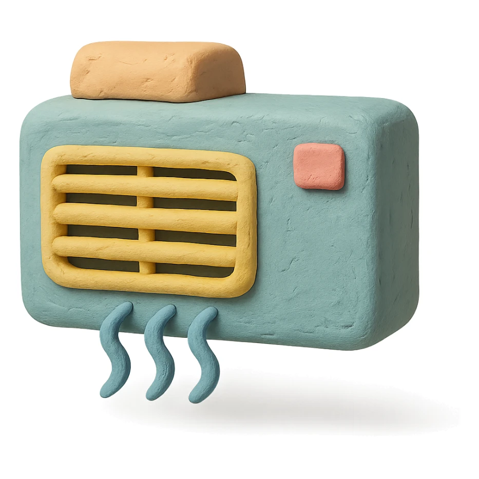 air conditioning unit in claymation style with pastel colors and visible fingerprints sticker