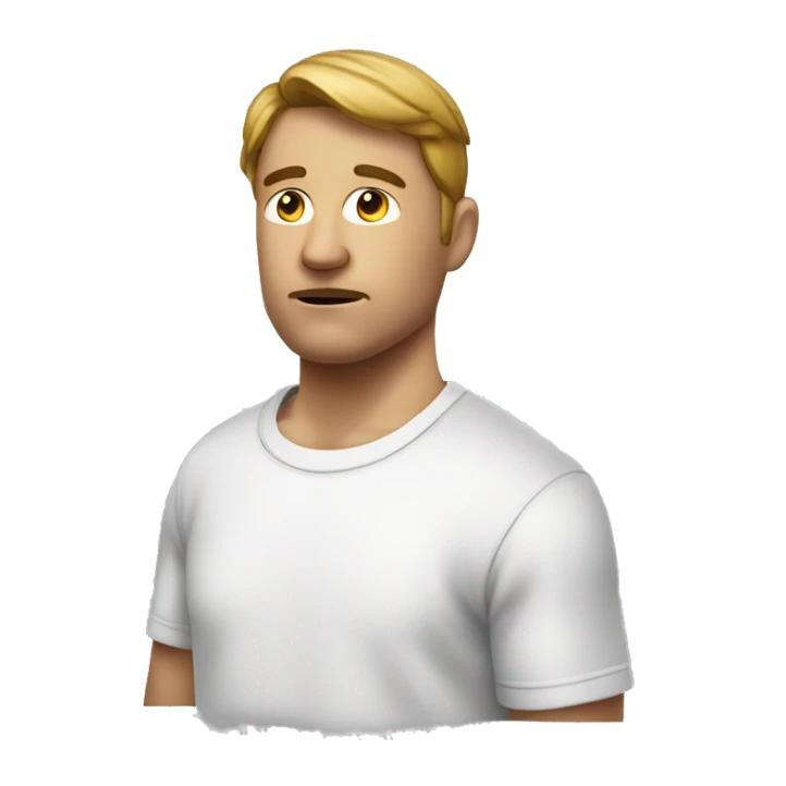 Un personnage masculin avec un t-shirt blanc et un point d'interrogation sticker