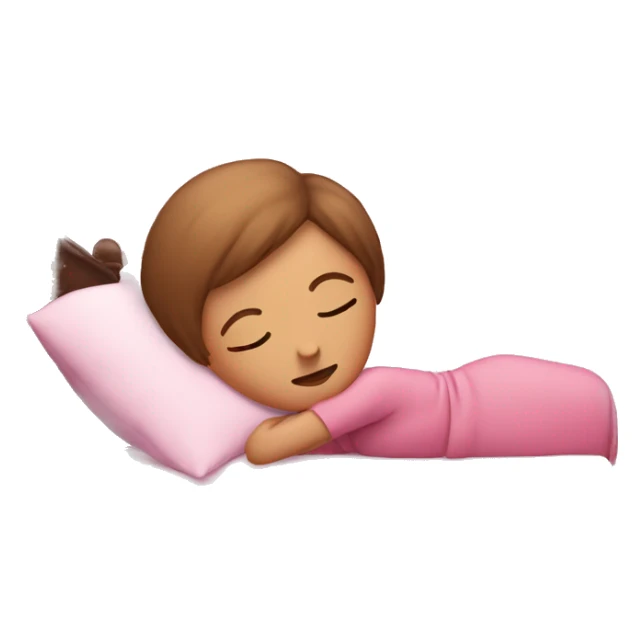 white female with brown short hair with a bow asleep on a pink bed sticker