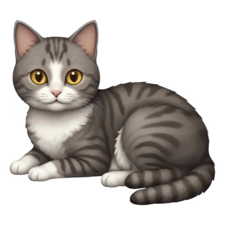 full body tiny short hair dark grey and 3/4 white cat with hazel eyes lying down sticker