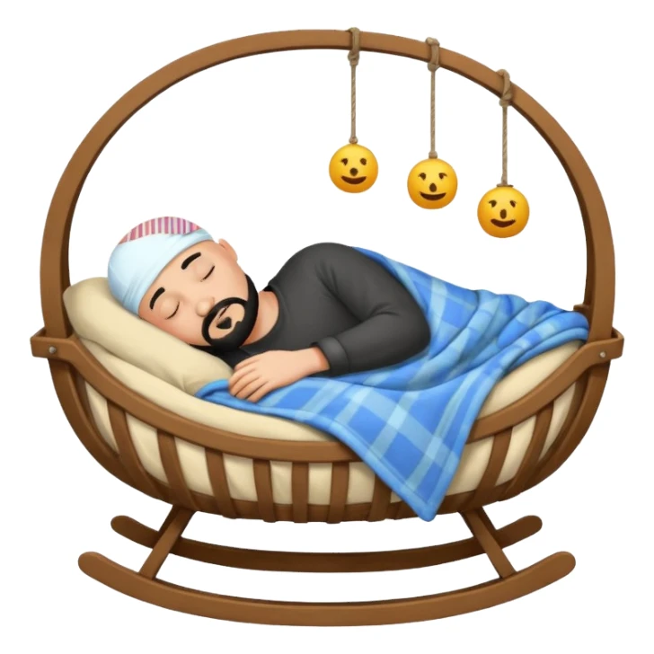 a bald man with a black goatee sleeping in a cradle sticker