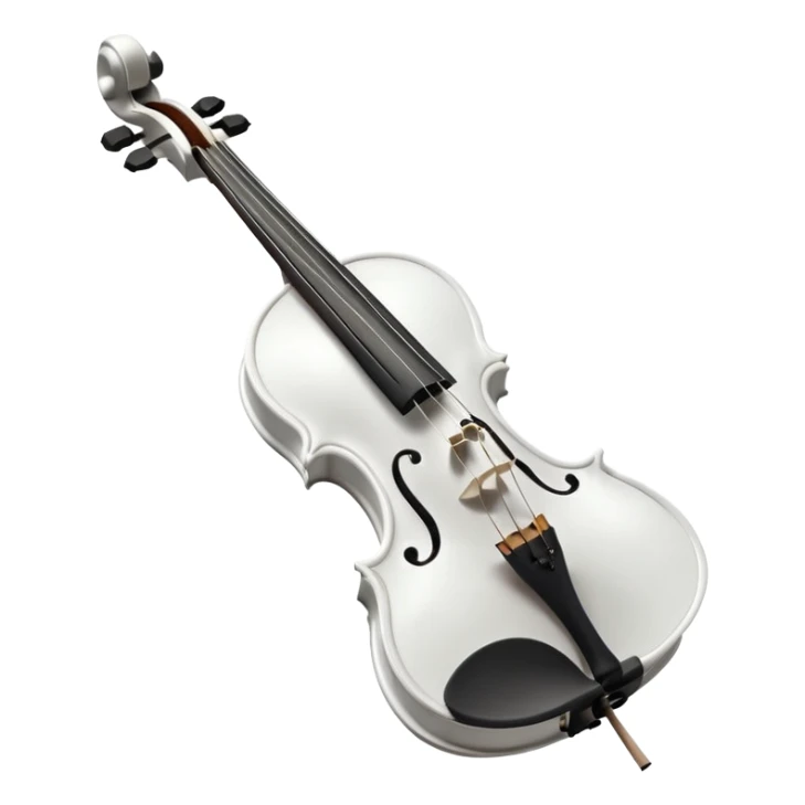 A pristine, pure white violin, highly detailed and elegant, subtle sparkle and soft glow, wearing a small festive New Year hat, animated style, 3D shading, high resolution, cheerful and festive mood, minimalistic background, perfect for Telegram premium emoji or sticker sticker