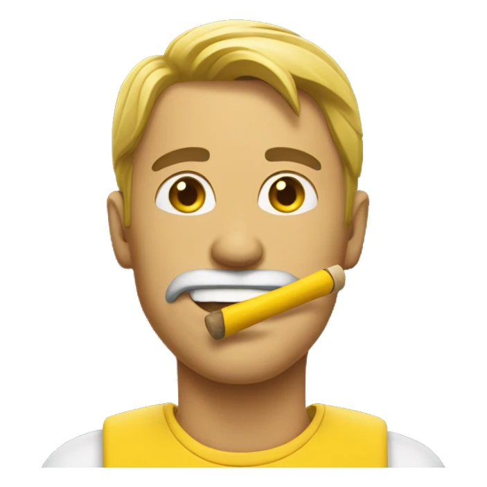 Man with yellow stick in mouth sticker