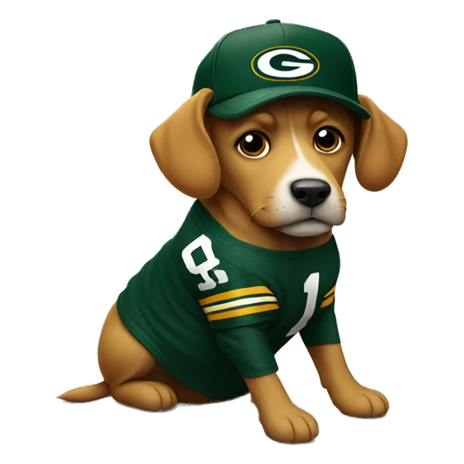 Dog wearing a Green Bay packers hat sticker