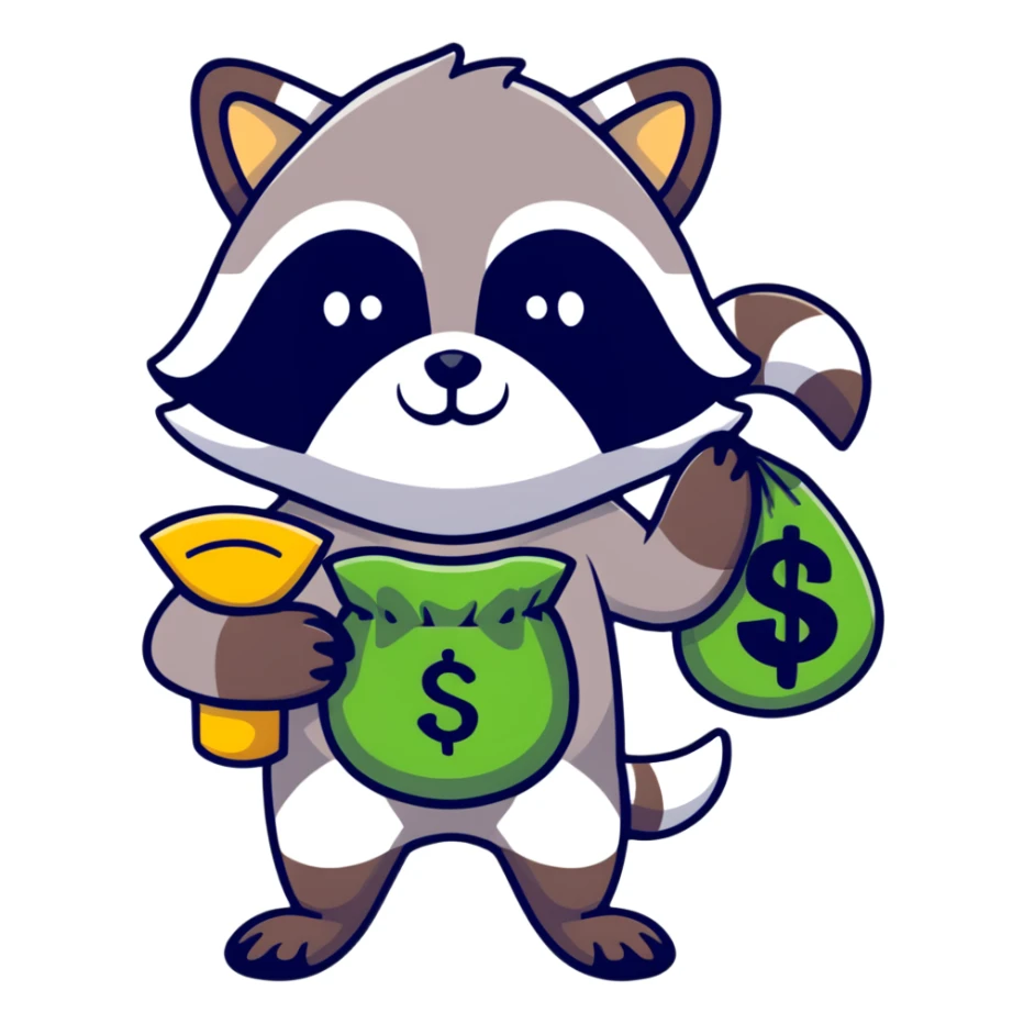 raccoon thief with mask and money bag sticker