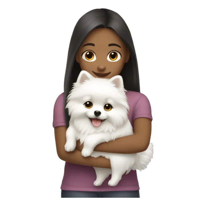 girl hug white Pomeranian sticker