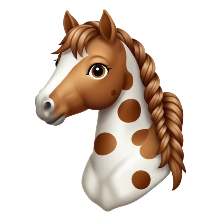 A spotted toy horse with braided mane and friendly expression sticker