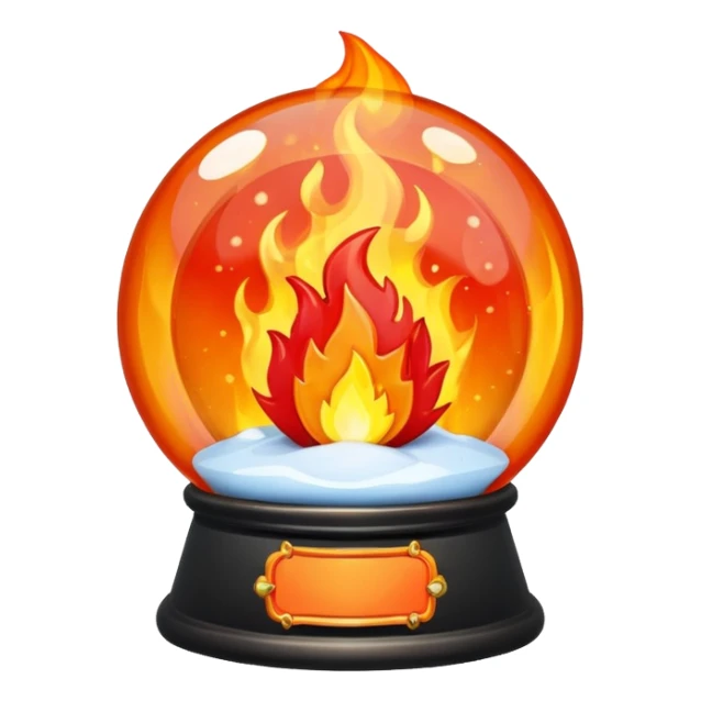 Can you make a snow globe emoji with a flame in it, gothic style, I want it to say pyromaniacs as a plaque  sticker
