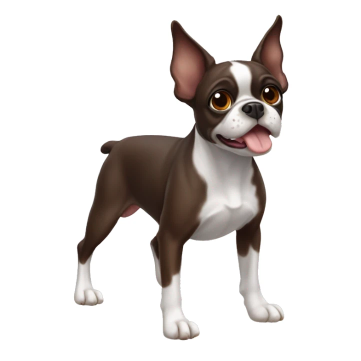Brown Boston Terrier with only one white front left paw sticker