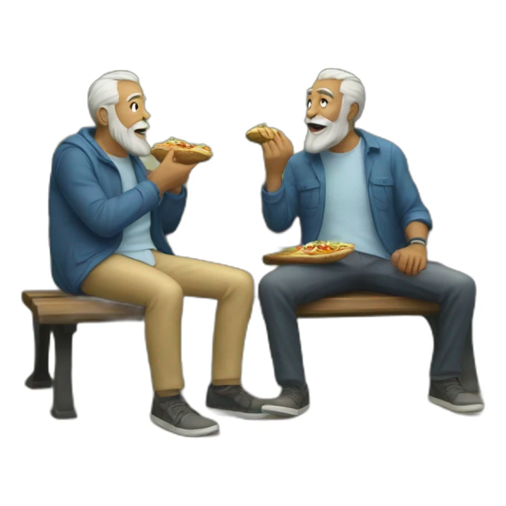 two old beard men eating shawarma on a bench on a park sticker