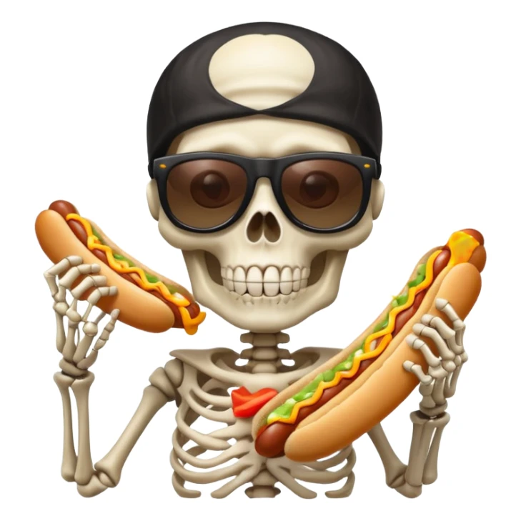 skeleton funky hair eating single hot dog sticker