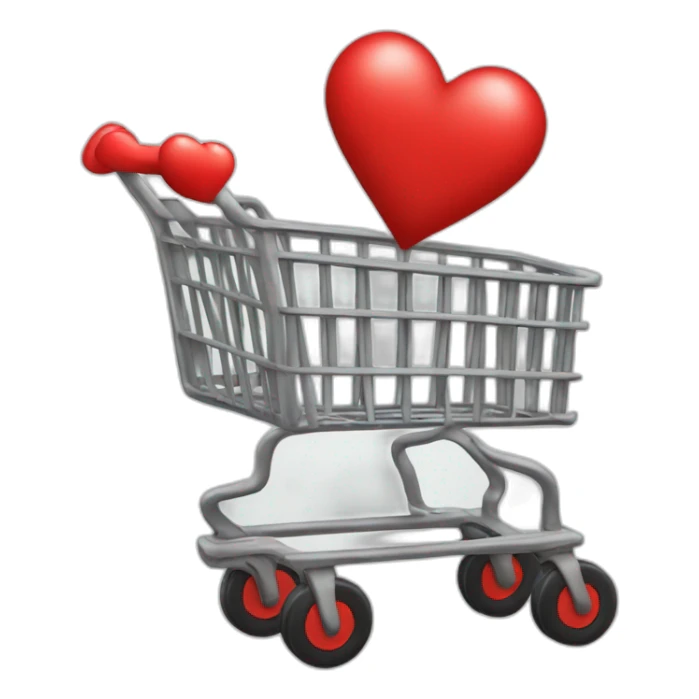 shopping cart with one red heart inside of ot sticker