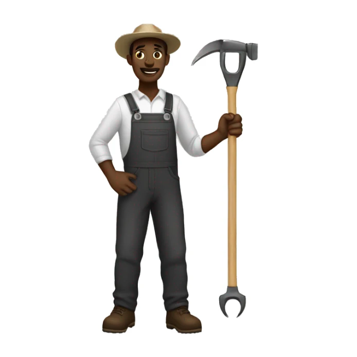 black and white farmer with tool in hand. sticker