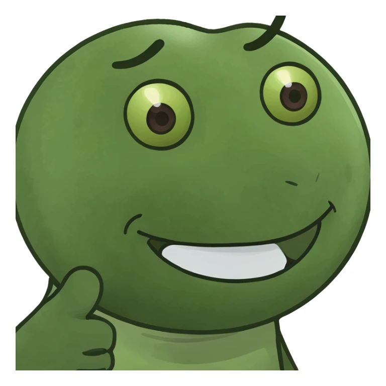 Make the green happy emoji face wink, keep the style and no background. sticker