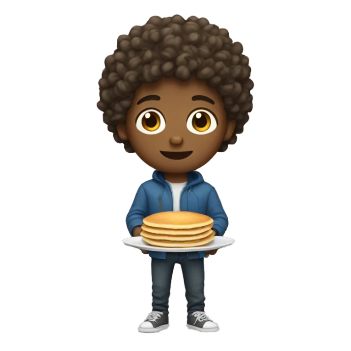 white boy with curly hair with pancakes in hand sticker