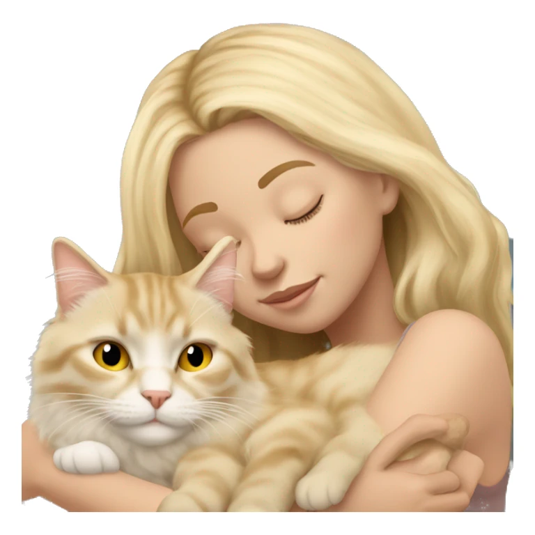 Pretty blonde girl sleeping with her beige main coon cat sticker
