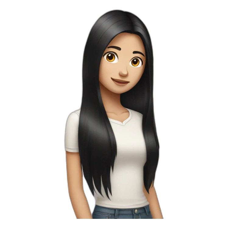 black-haired long hair white young girl sticker