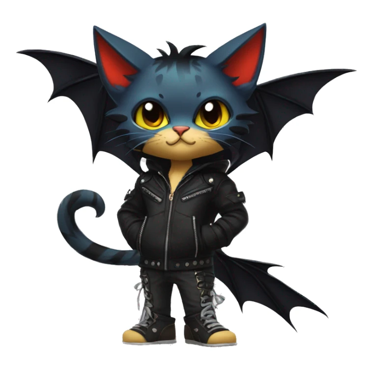 Cool Edgy Punk Litten-Nargacuga-Cat with black bat-wing-ears full body sticker