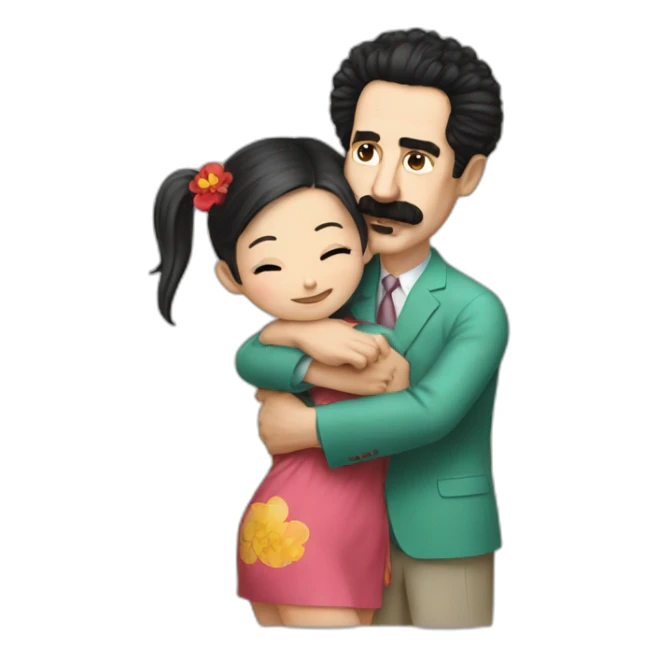 borat hugs chinese girl sticker