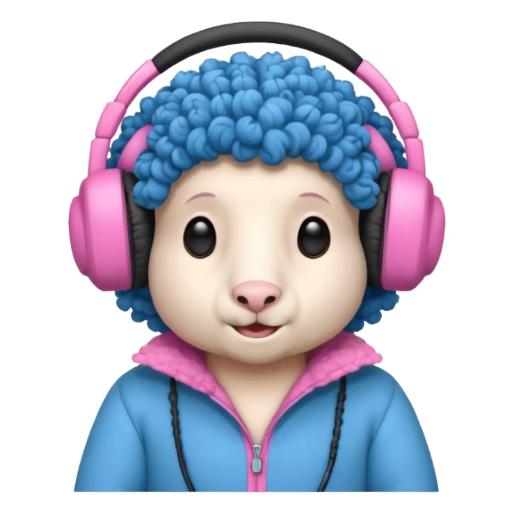 blue curly haired sheep with headphone and pinkcostumes  sticker