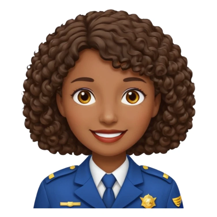 Middle-aged Female: dark skin, wearing uniform, approachable face, curly short brown hair sticker