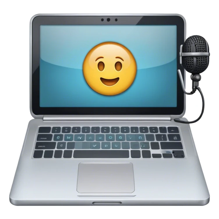 Create an emoji representing blogging. The design should feature an open laptop or tablet with a visible blog post on the screen, showing text. Optionally, add a camera or microphone for multimedia content. Use modern, professional colors. Make the background transparent. sticker