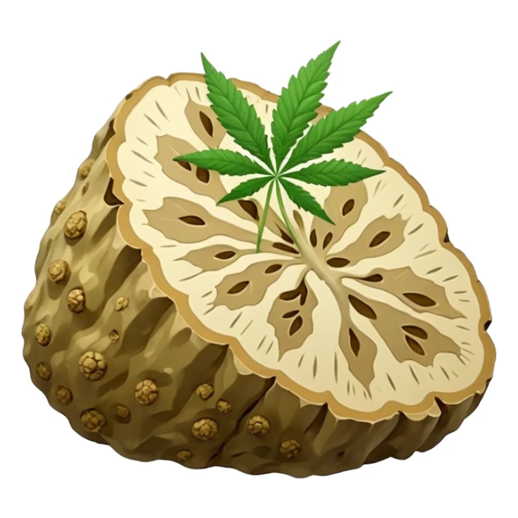 slices of white truffle with cannabis leaf sticker
