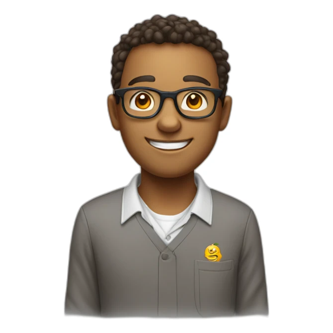 Friendly cartoon character wearing school uniform or casual clothes, wearing a pair of glasses and smiling broadly sticker