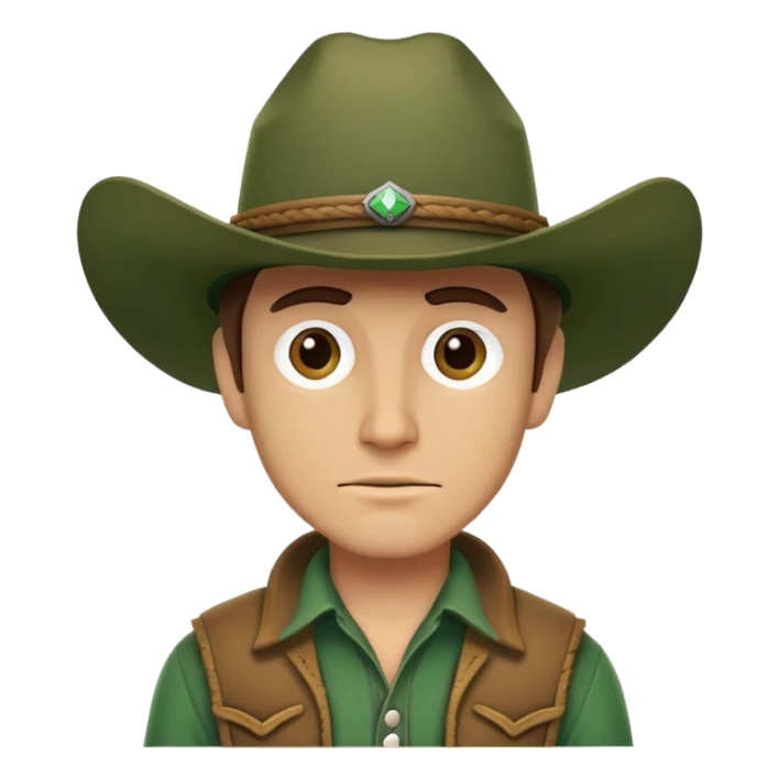 Rugged cowboy character with a forest green cowboy hat sticker