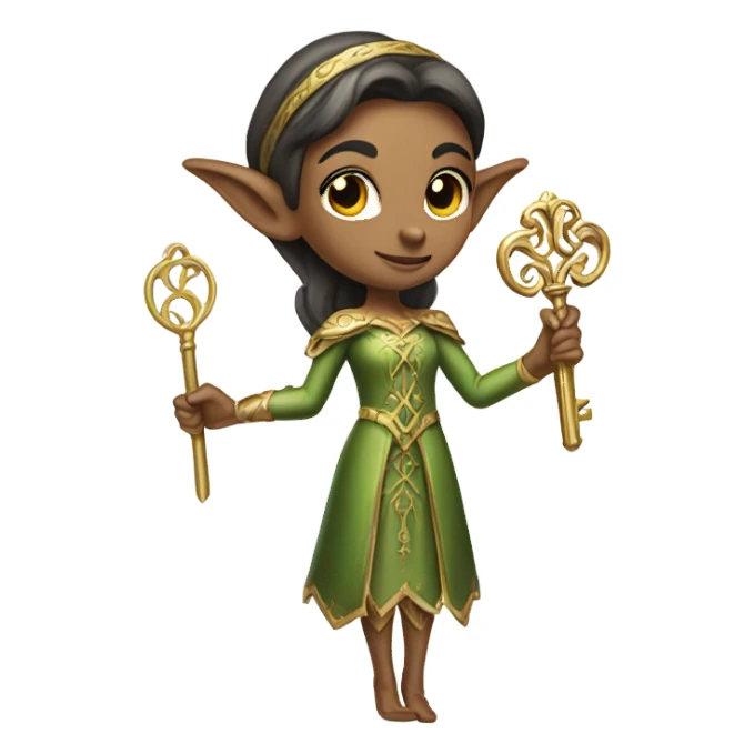 an elf woman login holding a big key sticker
