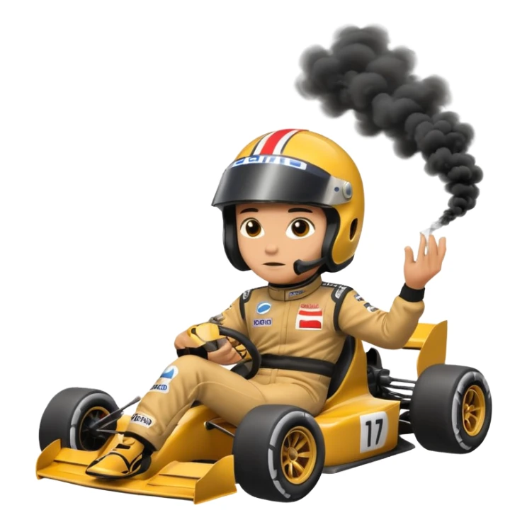 drifting car with tires smoke and a driver with a f1 helmet sticker